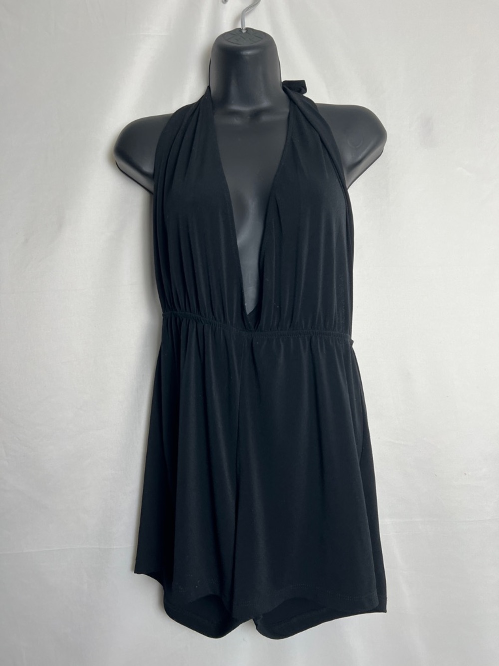 Black Halter V-Neck Romper